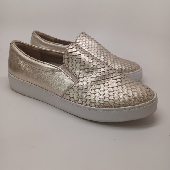 Vionic Leather Sneakers Gold Snakeskin Print Midi Slip On Comfort Shoes Womens 8 - Picture 9 of 13